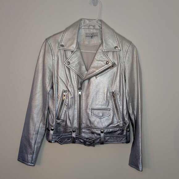 IRO Silver to Purple Ombre Metallic Leather Biker Jacket - Picture 2 of 9
